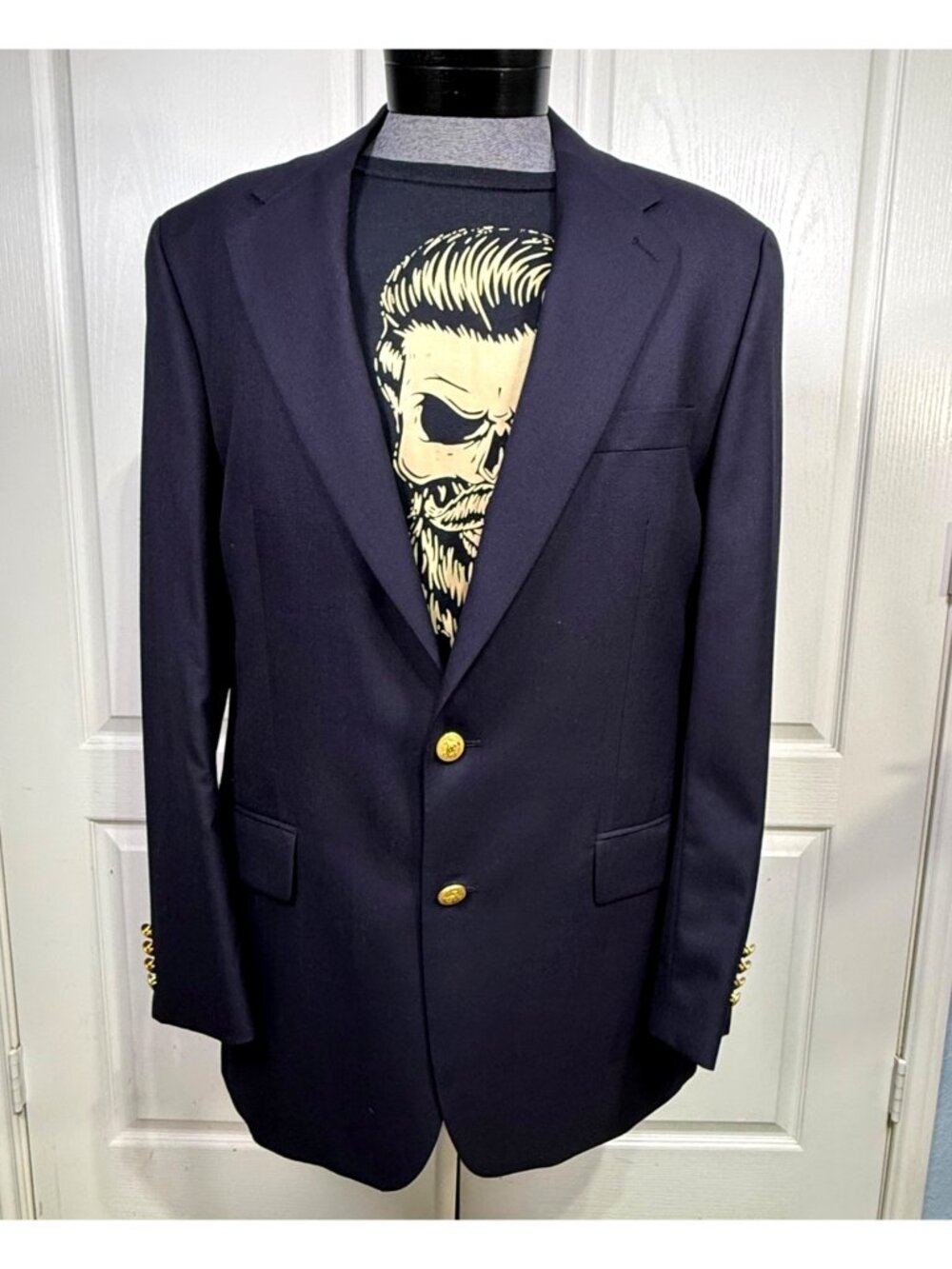 Chaps Ralph Lauren Navy Blue Laine Wool Blazer Gold Buttons Canada Made Mens 44T